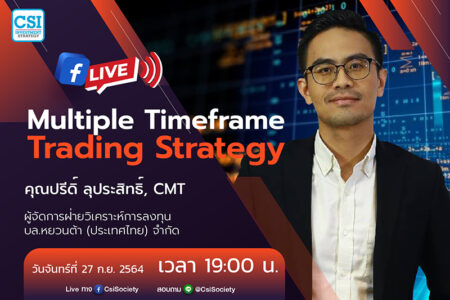27 ก.ย. 2564 “Multiple Timeframe Trading Strategy”  คุณปรีดิ์ ลุประสิทธิ์, CMT ผู้จัดการฝ่ายวิเคราะห์การลงทุน บล.หยวนต้า (ประเทศไทย) จำกัด